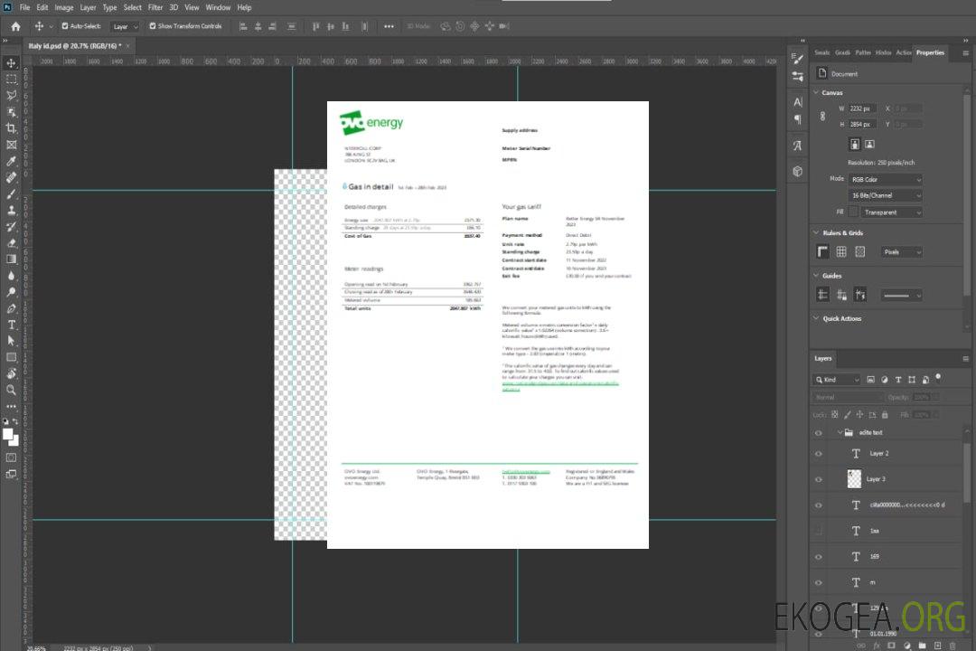 Facture commerciale du service public d'Ovo Energy, SCR template